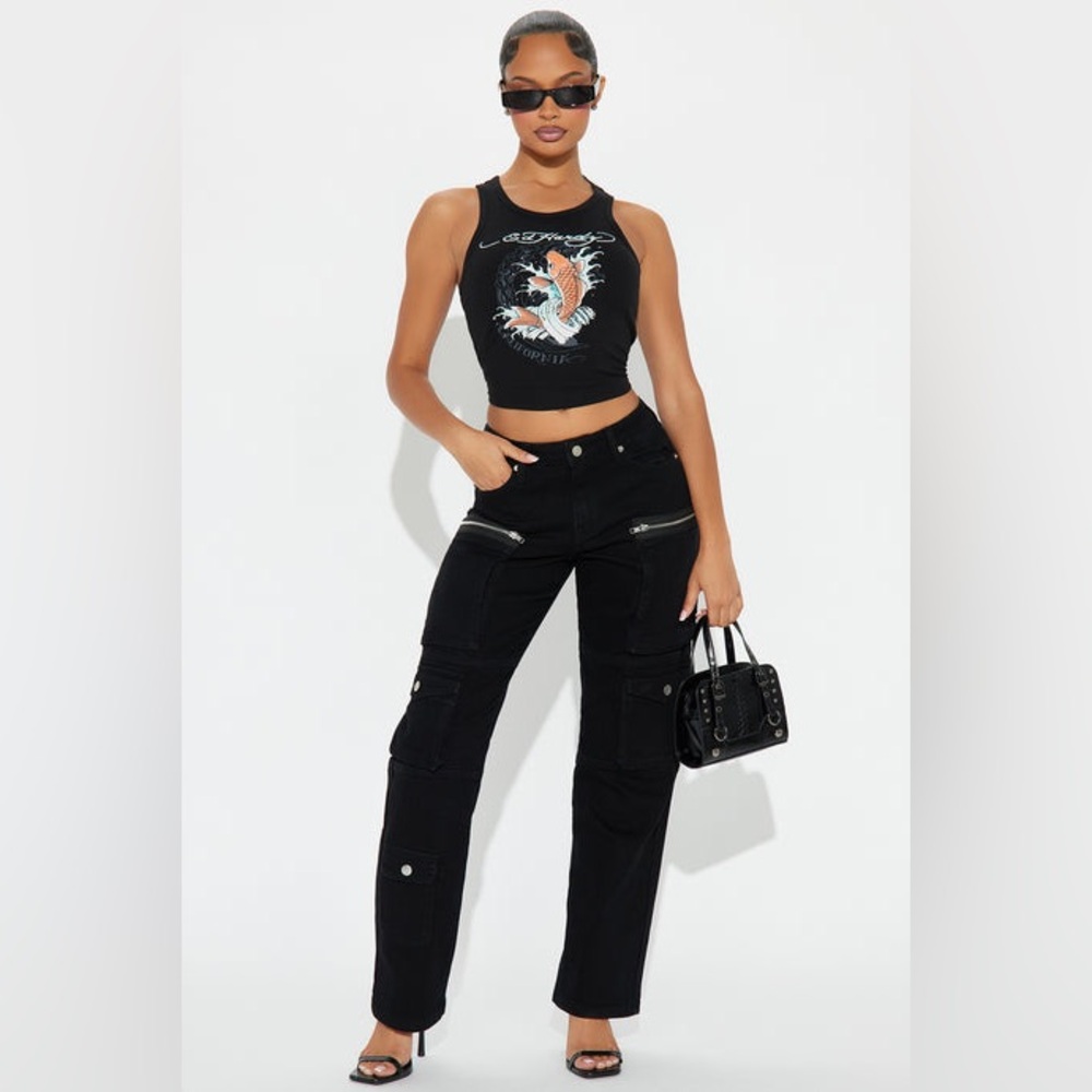 Fashion Nova Black Cargo Pants with Zipper Detail